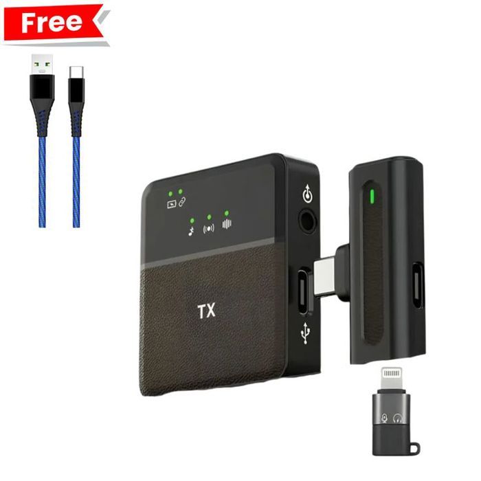 Microphone Sans Fil SX8 – Haute Qualité, Réduction du Bruit, Compatible Android & iPhone + Chargeur type-c Gratuit