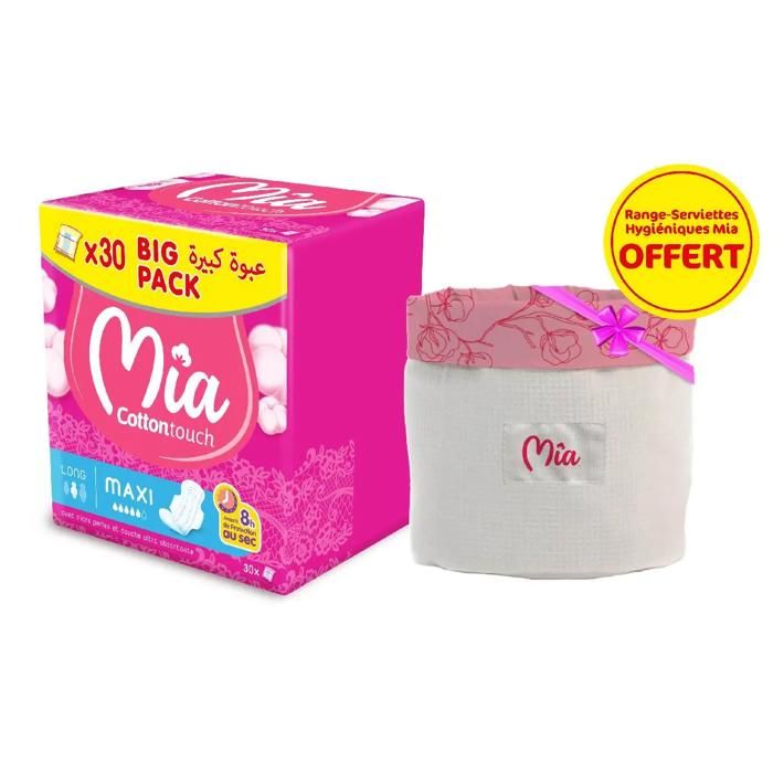 Serviettes hygiéniques - MIA - Big Pack Maxi Nuit - 30 unités - 9 pads Org - Protection maximale