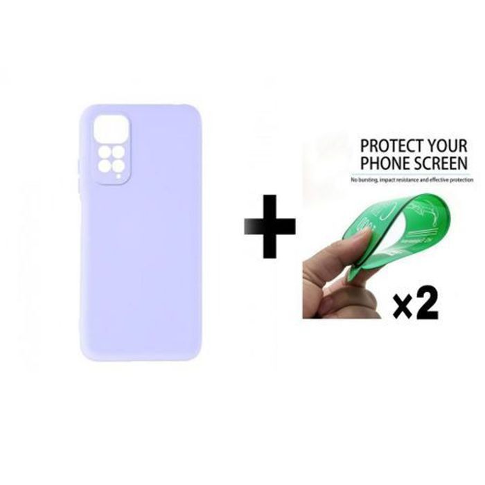 Case Pack : Pochette Redmi Note 11 Pro 4G Silicone Souple Mauve + 2 Protection Incassable