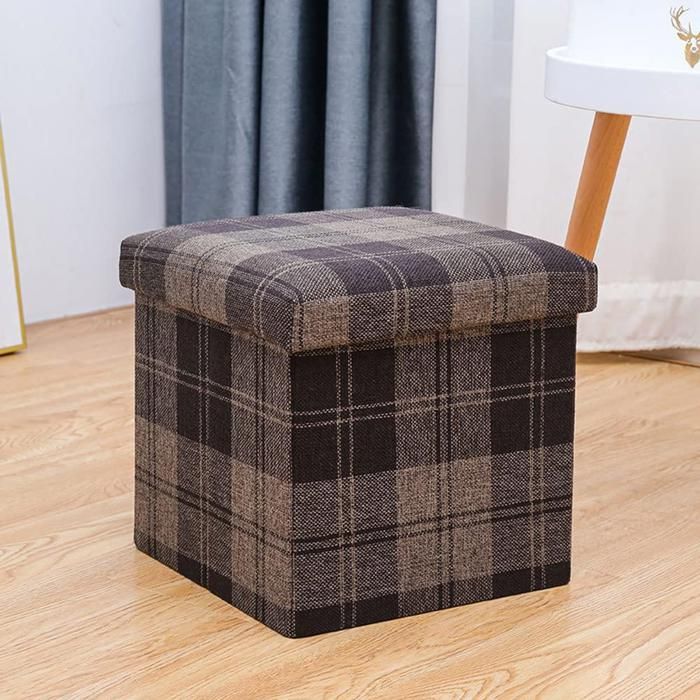 POUF ET RANGEMENT PLIABLE 2 EN 1 COULEUR MARON 38/38/38cm