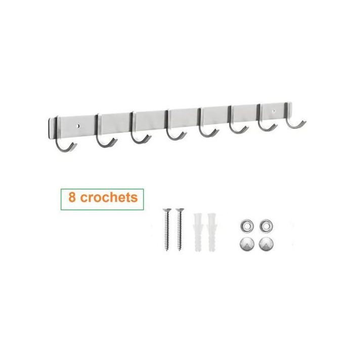 Patère à 8 crochets en aluminium pour salle de bain et cuisine