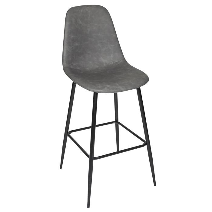 Tabouret de bar - AMBER - Similicuir - Métal - Gris - Design contemporain