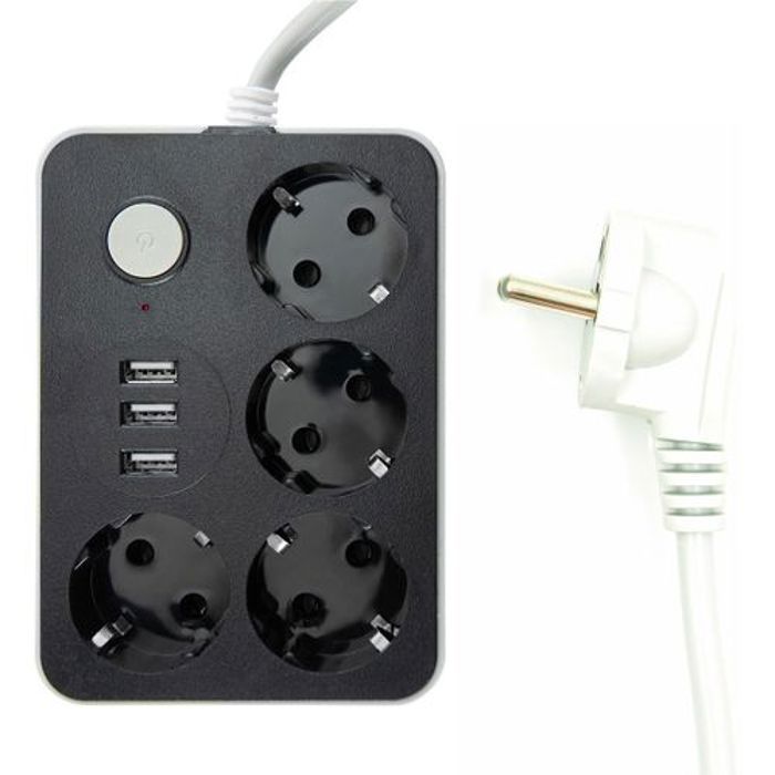 Rallonge Multiprise de charge 4 Prises de courant & 3 ports USB Adaptateur 1.8 M