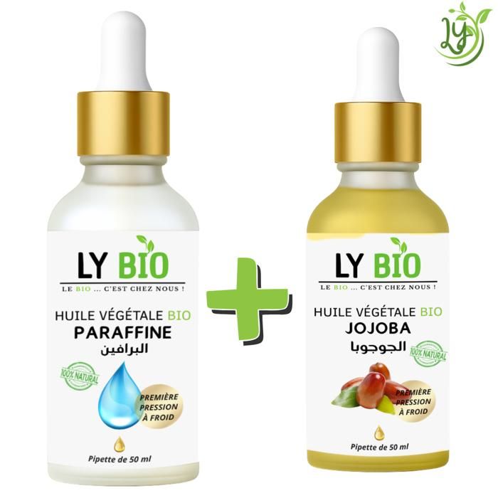 Pack de soins - LYBIO - Huile paraffine 50ml - Pipette - Huile jojoba 50ml - Pipette