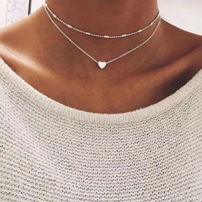 collier Chaîne pendentif Cœur Argenté a la Mode pour femmes