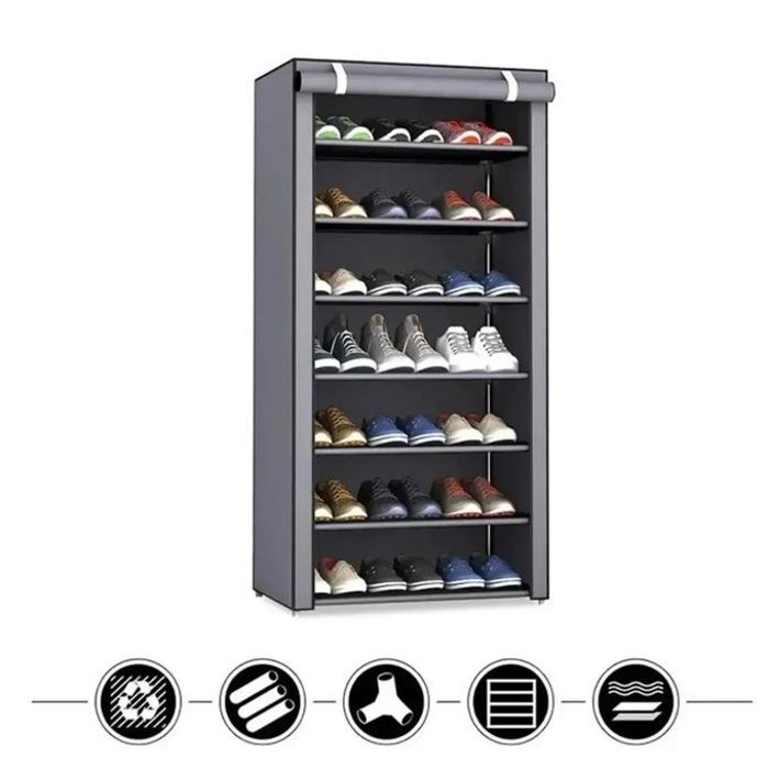 Armoire de Chaussures 7 Étages - Gris