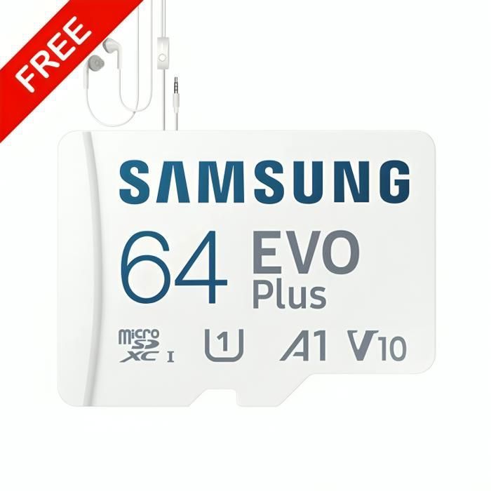 Carte Mémoire 64GB Samsung EVO PLUS + Écouteur Gratuit