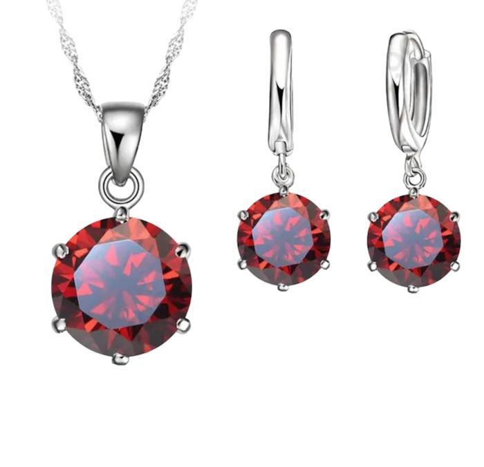 Parure de bijoux - Océan Indémodable - Acier inoxydable - Cristaux Swarovski - Rouge et argenté