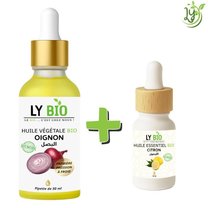 Pack de soins - LYBIO - Huile Oignon 50ml - Huile Essentielle Citron 10ml - Anti-chute - Revitalisant