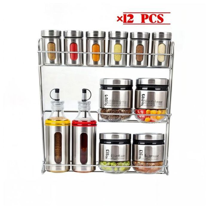 Ensemble de 12 Pièces - Inox - Boîte à Épices - Distributeur d'Huile - Design Contemporain - Élégant