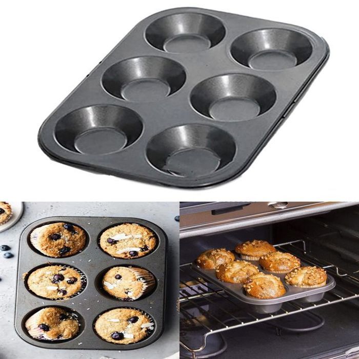 Moule à 6 muffins, plaque de cuisson antiadhésive