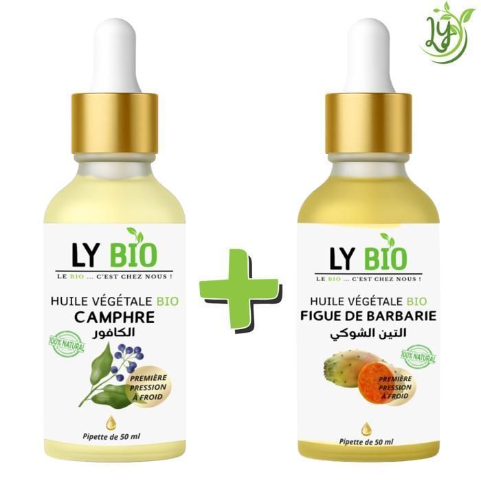 Pack d'huiles - LYBIO - Huile Camphrée 50ml - Huile Figue de Barbarie 50ml - Hydratant - Mixte