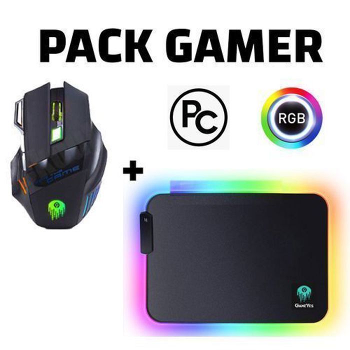 Souris Gamer - GameYes - 7200 DPI - 7 Boutons - RGB - Mouse Pad Large LED