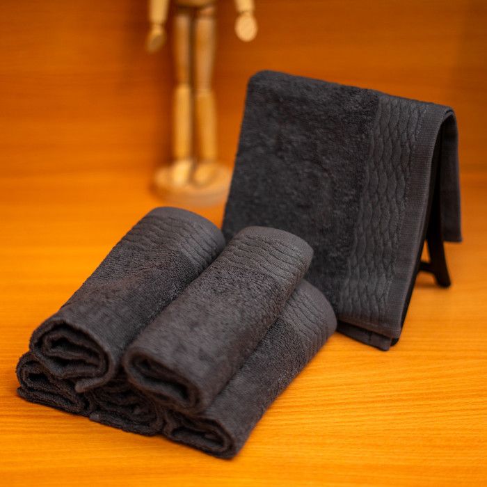 Serviette de bain - Caramela - Pack de 6 - Coton ultra-absorbant - 30x30 cm - Gris foncé