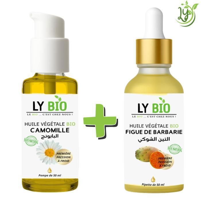 Pack d'huiles - LYBIO - Huile de camomille 50ml - Huile figue de barbarie 50ml - Hydratant - Mixte