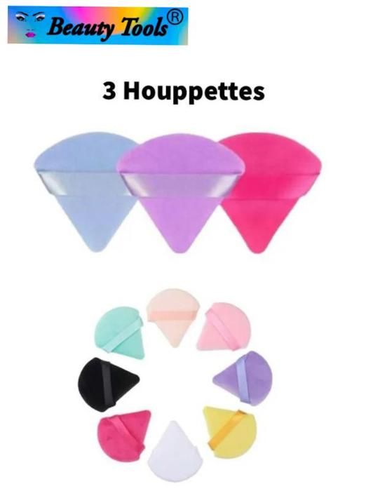 Éponges à Poudre , Lot de 3 Houppettes Velours Triangulaire originaux .Couleurs Aléatoires.