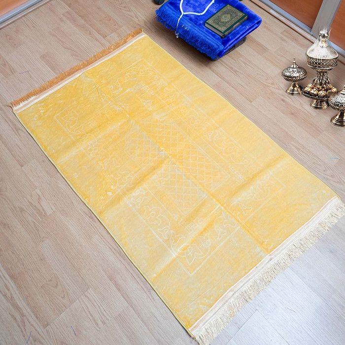 Tapis de prière - AL Imane - Jaune - Tissu doux - Motifs traditionnels - Léger et portable