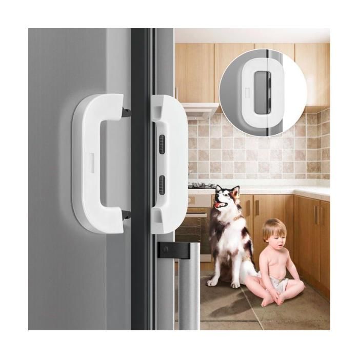 Verrou de sécurité pour réfrigérateur, auto-adhésif, multi-usages, pour tiroir, placard, four, porte de réfrigérateur Blanc, BY-882
