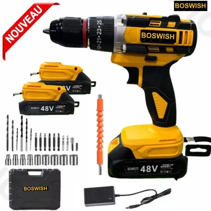 Visseuse Perceuse électrique sans fil avec 2 batterie 48V Max Lithium-Ion 5.0 ah pour projets de bricolage à la maison et au jardin