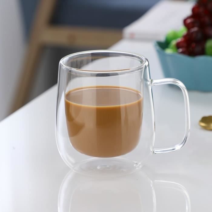 1pcs pack - 250 ml - Tasse à café en verre transparent à double paroi, tasse à expresso créative, degré de ch