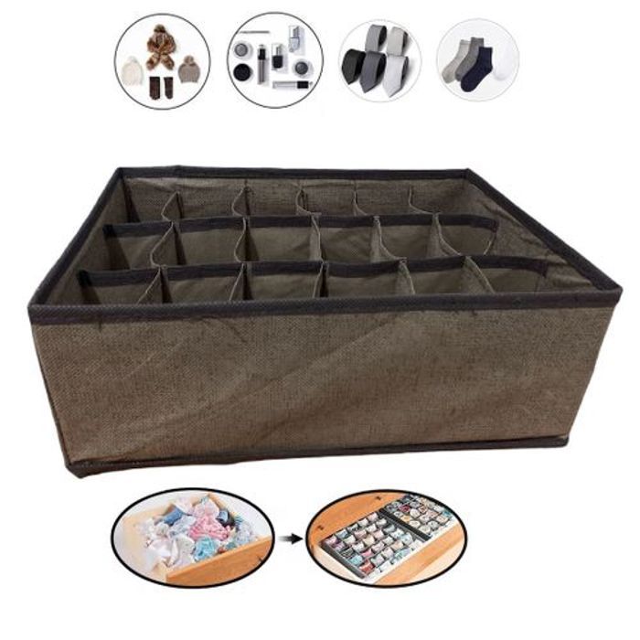 Boîte de Rangement De 18 Compartiment Pour Tiroir Cravates Chaussettes Sous-vêtements,