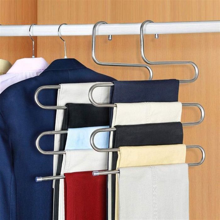 Lot de 2 cintres pantalons en acier inoxydable, multifonctions, 5 étages