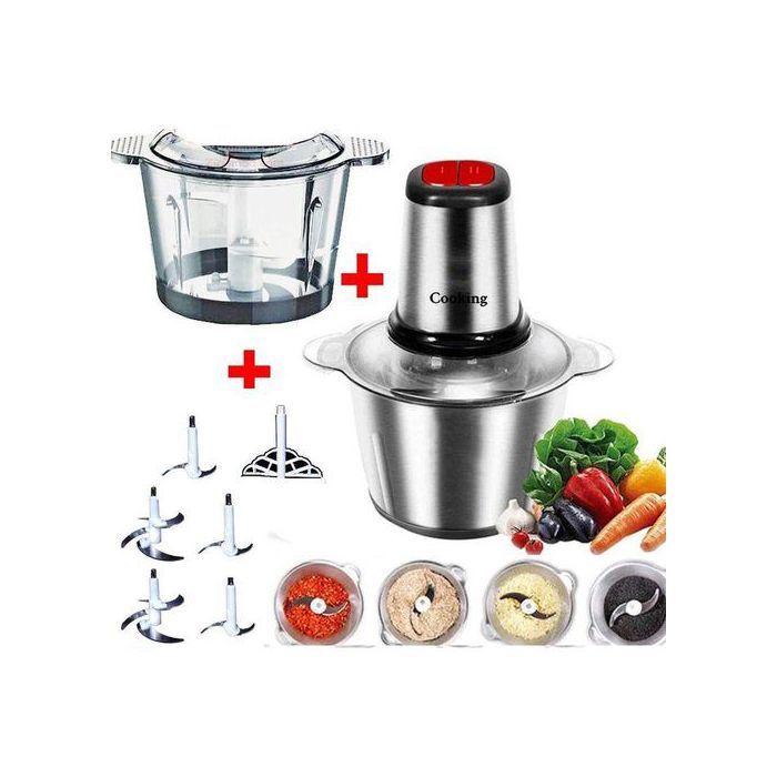 Hachoir électrique multifonction – 2 bols (inox & verre), 5 lames ultra-tranchantes
