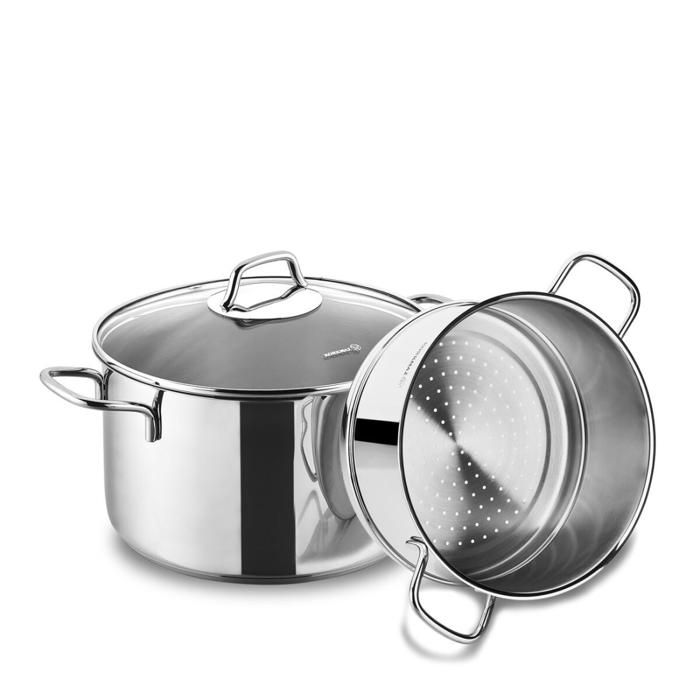 Cuiseur Vapeur - KORKMAZ - Set 20x12 cm et 20x10 cm - Inox - Compatible tous feux - 3,5 Lt et 2,5 Lt