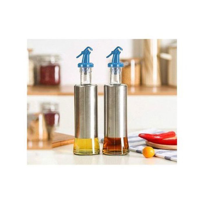 Pot à huile en verre, Bouteille De stockage de vinaigre et de sauces en acier inoxydable