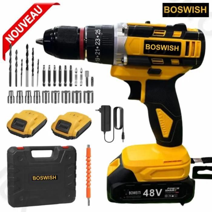 Visseuse Perceuse électrique sans fil avec 2 batterie 48V Max Lithium-Ion 5.0 ah pour projets de bricolage
