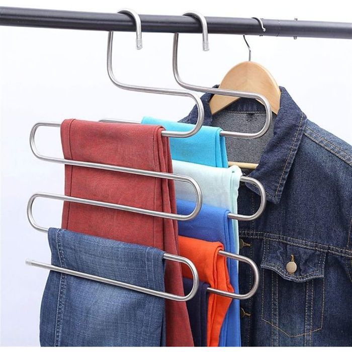 Cintre pantalons en acier inoxydable multifonctions à 5 étages, pour un rangement optimal.