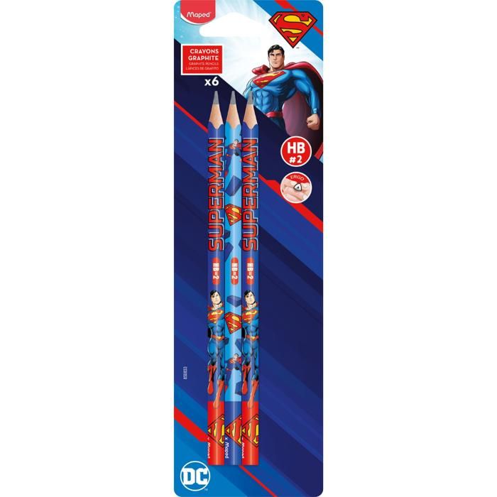 Crayons à Papier HB #2 - Maped - Superman - 6 pièces - Forme Triangulaire Ergonomique - Multicolore