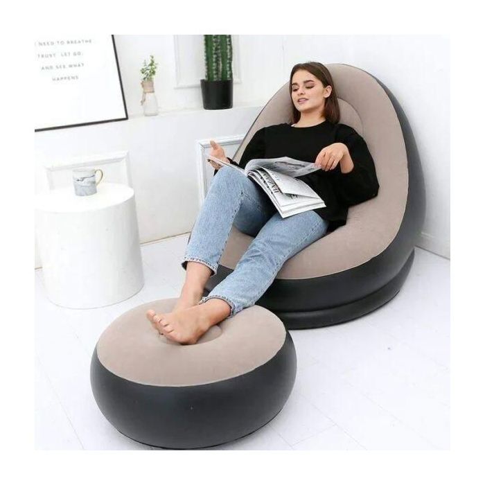 FAUTEUIL Chaise Longue Gonflable Portable avec Pouf - Canapé Pliable pour Salon, Jardin, Camping et Extérieur - Confort Ultime