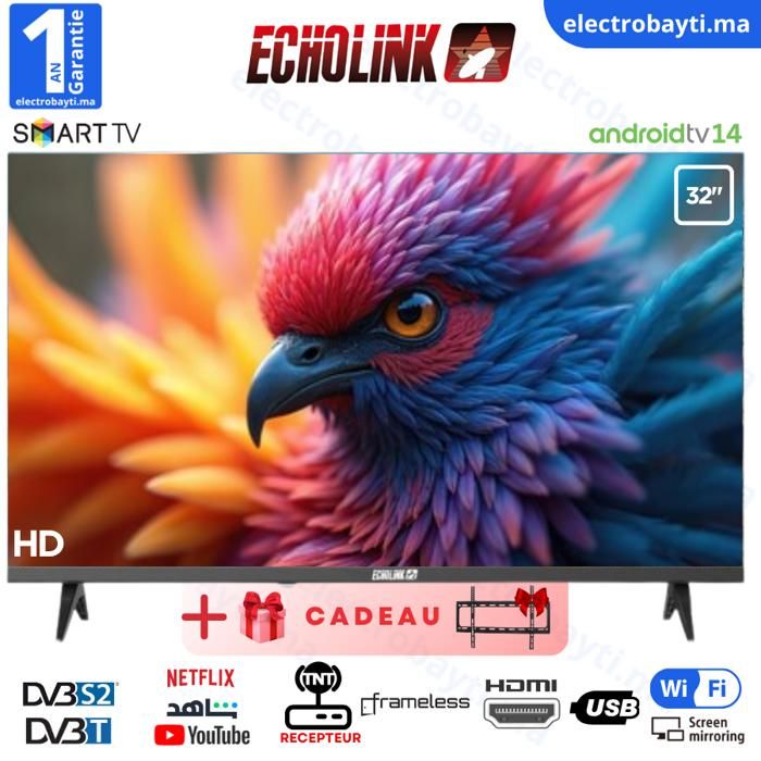 32 Smart TV Frameless HD - Récepteur Intégré HDMI + Support Mural