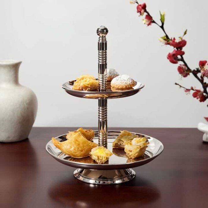 Plateau de Service - AYA HOME - Présentoir feda à Gâteaux - 2 Niveaux - Inox - Résistant à la corrosion