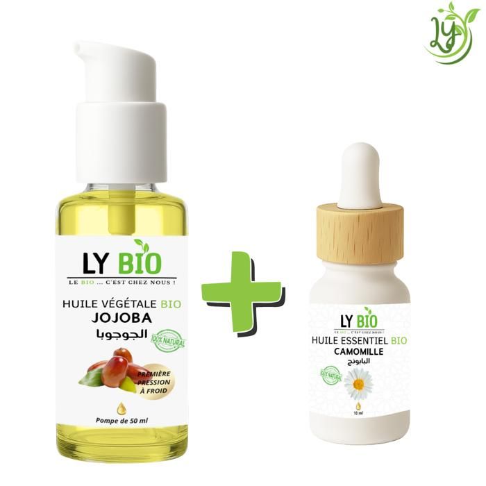 Pack de soins - LYBIO - Huile Jojoba 50ml - Huile Essentielle Camomille 10ml - Hydratant - Mixte