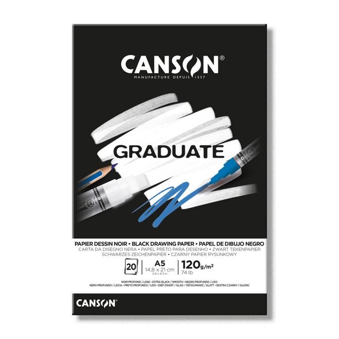 Blocs Papiers Graduate Papier dessin noir - A5 - 120g/m² - 20 feuilles