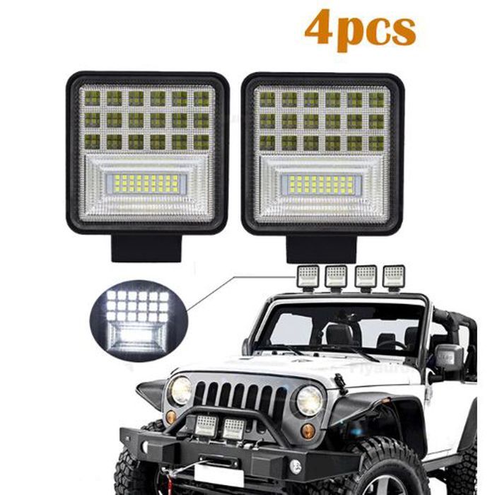 4pcs Barre lumineuse Led projecteur carré tout-terrain, lamp voiture, camion 4x4