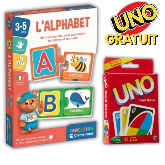 jeux alphabet – Clementoni  + carte uno gratuit