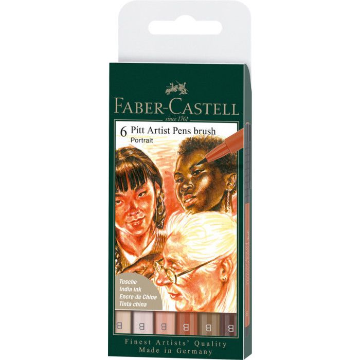 6 feutres à dessin - Pointe pinceau - Assortiment tons clairs - Pitt Artist - Faber-Castell