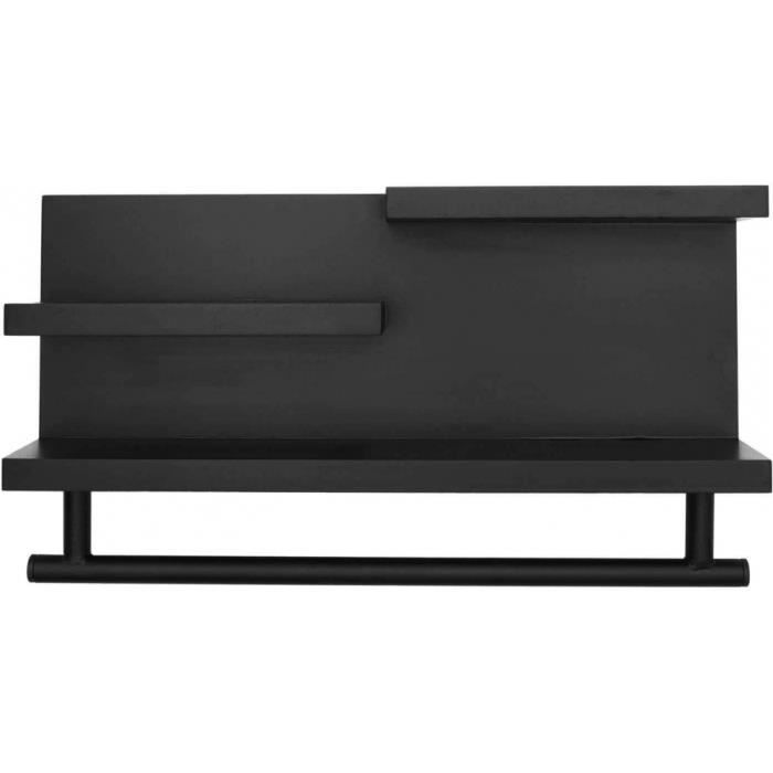 Etagère murale - Noir - Bois - Accroche torchon - Accessoires