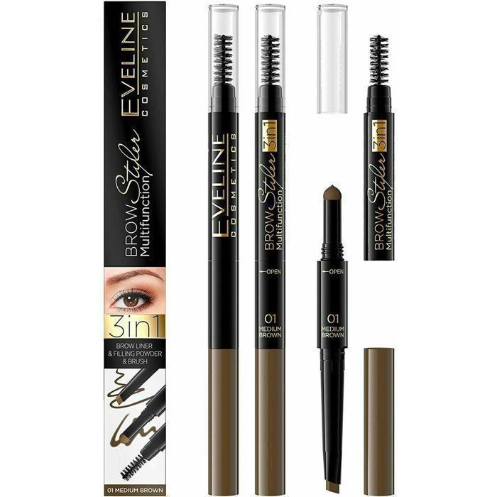 Crayon à sourcils - EVELINE COSMETICS - N°1 - Marron - Multifonction 3 en 1 - Embout crayon et éponge