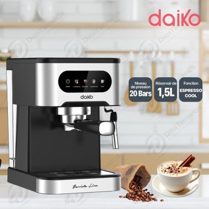Machine à Café - Daiko - CF9322EK - 20 Bars - 1,5L - Mousseur à Lait Intégré