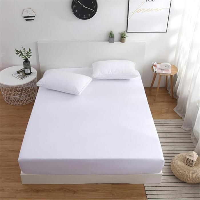 Drap-housse - Coton - 140x190x35 cm - Blanc - Certifié ISO 9001 - Doux et respirant