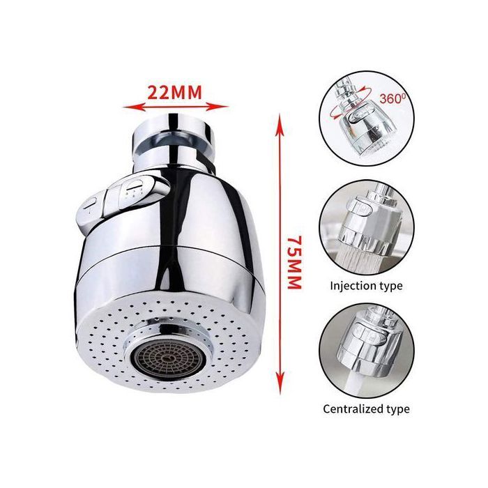 Aérateur de robinet - Argent - 360° Rotatif - 3 vitesses - Installation facile