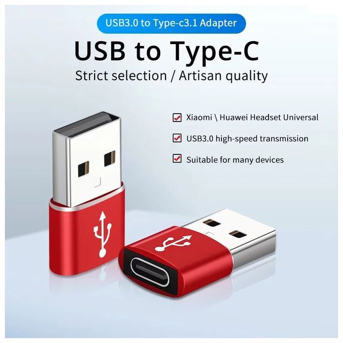 Adaptateur USB 3.0 Type A mâle vers USB 3.1 Type C femelle, transfert de données- rouge
