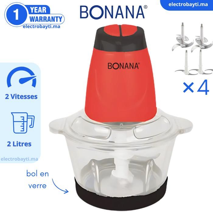 Bonana - Hachoir Électrique Avec Un Bol En Verre - Rouge
