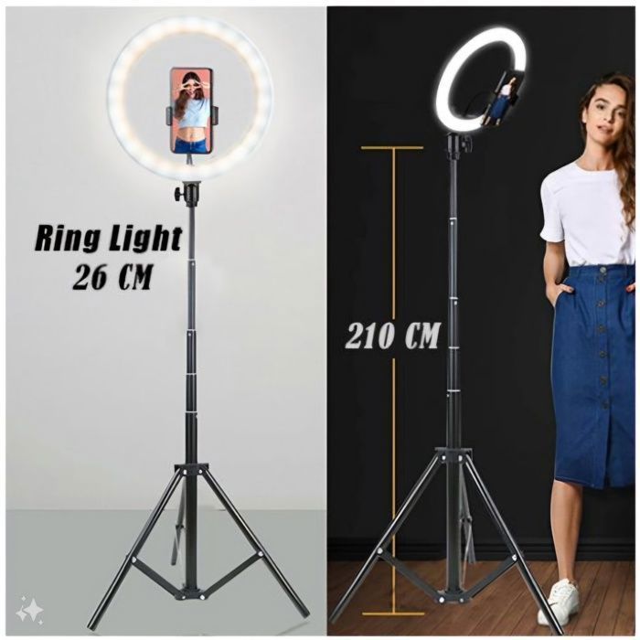 Ring light 26 cm avec support 210 cm professional pour youtube/makeup artist / tiktok