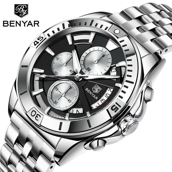 Benyar Montre Homme En Acier 100% Originale à Quartz Avec 2 Ans De Garantie