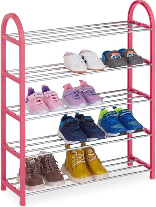 Range-chaussures pour enfants - Relaxdays - 5 étagères - Capacité 15 paires - Couleur rose